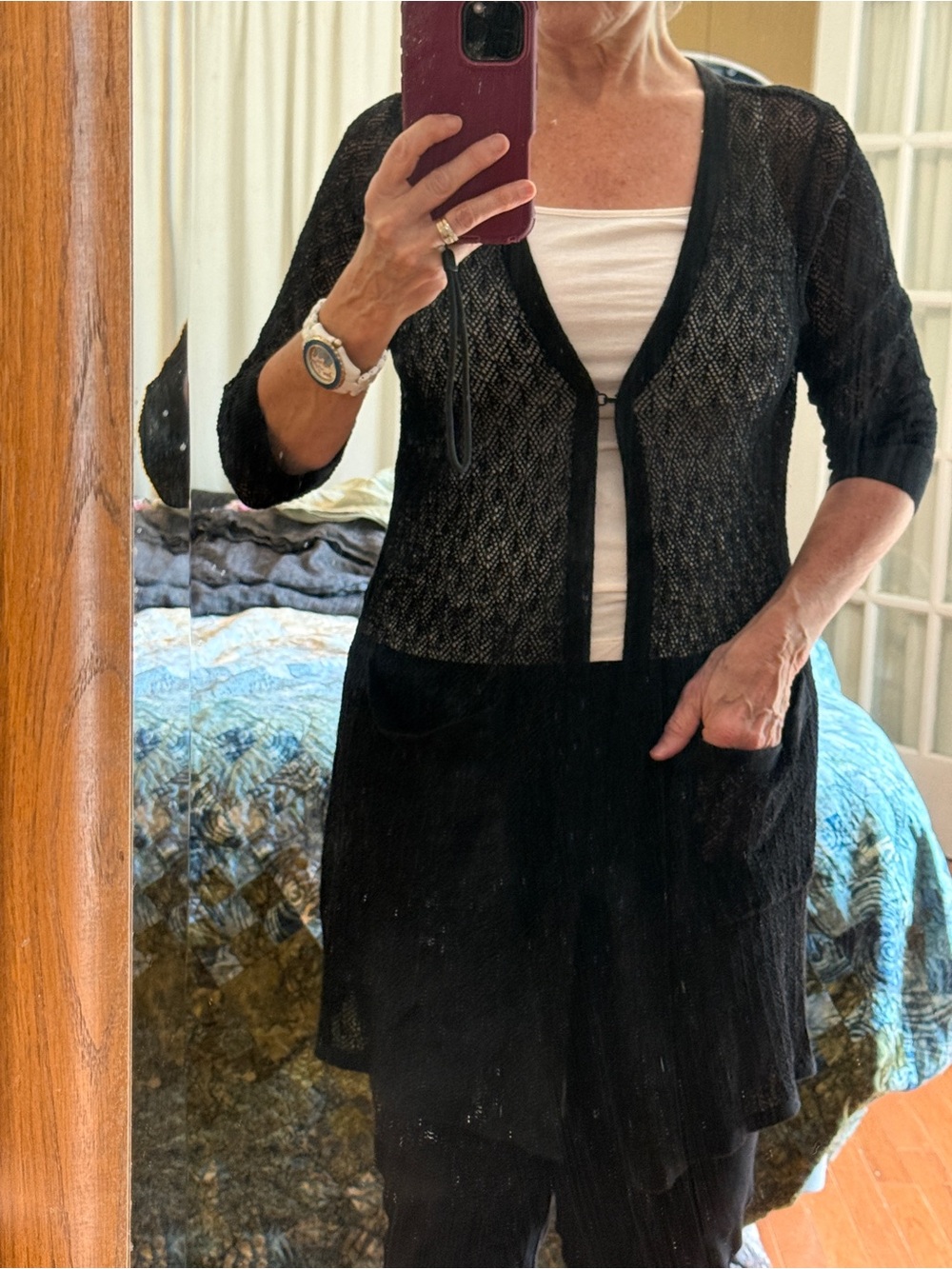 NIC+ZOE Black Open-Knit Cardigan